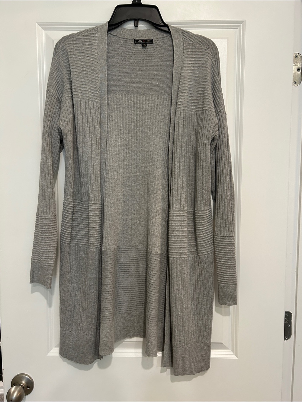 Lety & Me Long Gray Open Front Cardigan | Ribbed Knit Cozy Layer | Women’s L